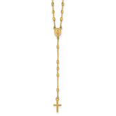 14k Polished Cross and Miraculous Medal Diamond-cut Beaded 16.75 inch Rosary Necklace with 2 inch Extender